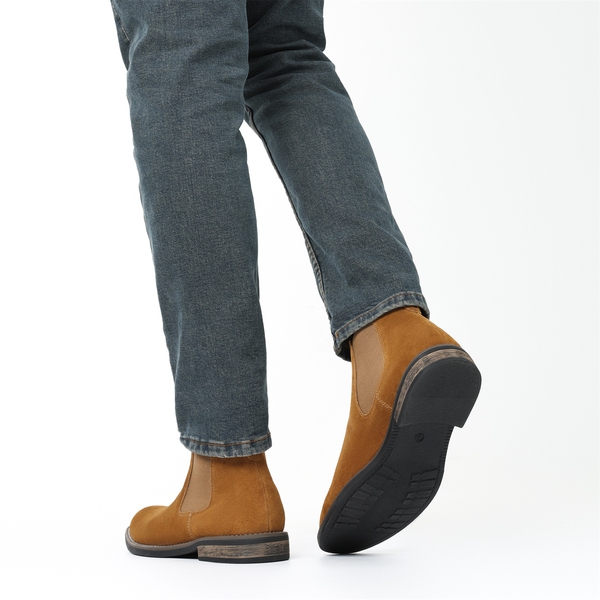 Men's Plain-Toe Suede Chelsea Boots - CAMEL - 8